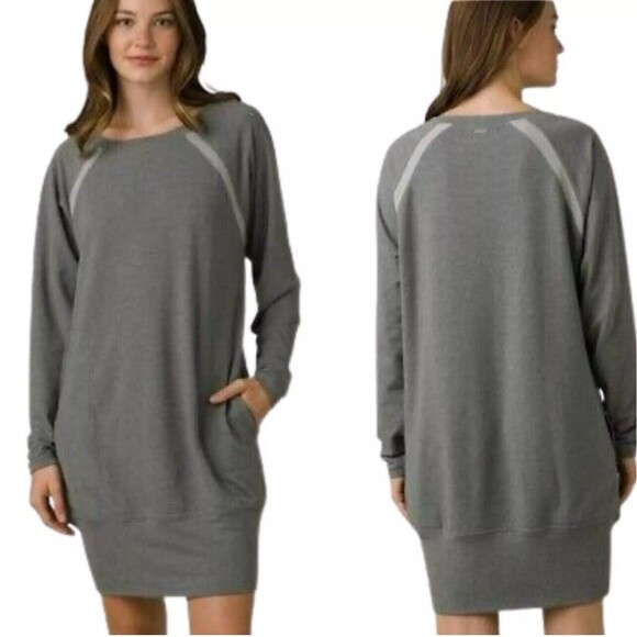 Prana Rosie Dress Ashy Gray Size Small Long Sleeve Sweater Dress w Pockets NWT - Picture 1 of 8